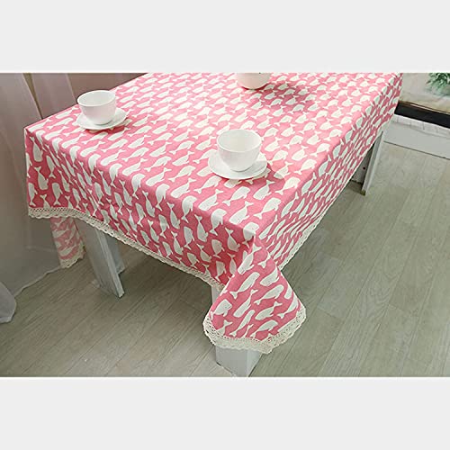 Nappe coton lin rose rectangulaire 140x220 décorative de cuisine