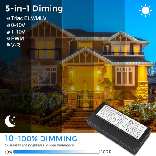 Image of 12V 200W Dimmable LED Driver, 5-in-1 Triac /ELV /MLV /0-10V /1-10V /PWM /V-R Dimming AC to DC Power Supply, IP67 Waterproof LED Transformer, UL Listed, Compatible with Lutron & Leviton Dimmer