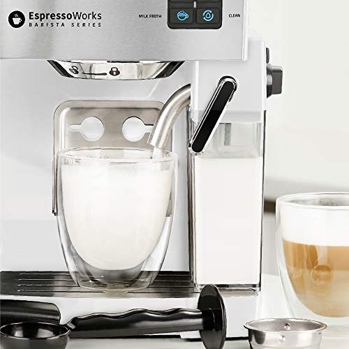 EspressoWorks 19-Bar Espresso, Latte and Cappuccino Maker 10-Piece Set - Brew Cappuccino and Latte with One Button - Espresso Machine with Milk Steamer 1250W - Coffee Gifts (White)