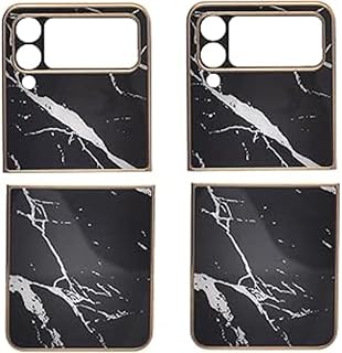 جراب حماية خلفي من البلاستيك بتصميم رخامي وحواف امان لموبايل سامسونج جالاكسي فليب 4، مجموعة من قطعتين - متعدد الالوان، جلد بلاستيك