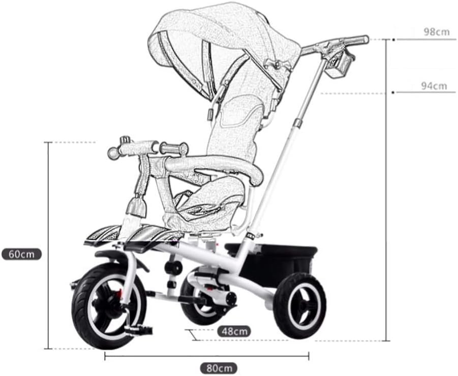 Tricycle Trike Portable Tricycle, Easy Folding Multifunctional 4-in-1 Tricycle with Swivel Seat, Outdoor Sunshade for 1-5 Year Old Baby, 3 Colors, 60 x 80 x 48cm (Color: Red)