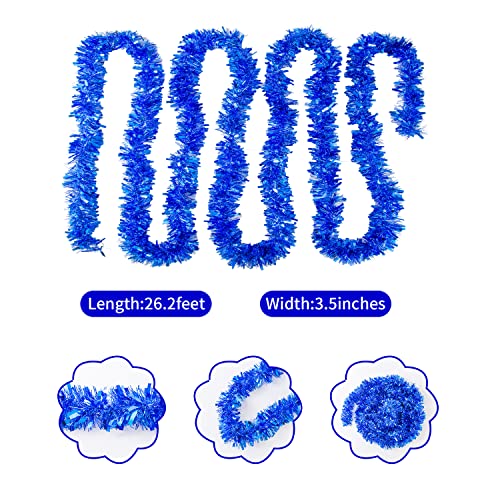 26.2 Feet Blue Holiday Tinsel Garland For Graduation, Birthday, Weddings, Party Decorations, Christmas, Patriotic Foil Tinsel Garland For All-Season Home Indoor Outdoor Party Supplies(Blue) #TOP1