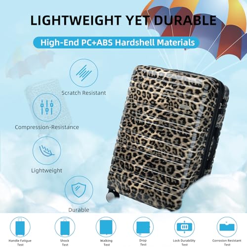 LARVENDER Luggage Sets 3 Piece, 20 Inch Carry on Luggage 22x14x9 Airline Approved Hardside PC+ABS Suitcase Set with Spinner Wheels TSA Lock, Lightweight Suitcase for Women, Cheetah image 7