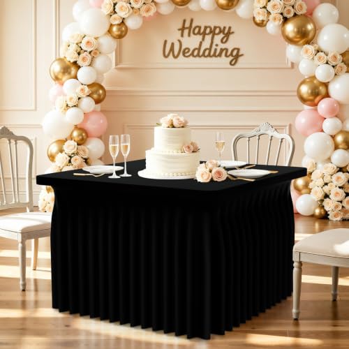 Image of Smiry 2 Pack Spandex Elastic Fitted Table Cloth Skirt for 3FT Table | Stretch Washable Table Cloth, Banquet Table Cover for Wedding, Party, Indoor & Trade Shows, (Black, 34Lx34Wx30H)