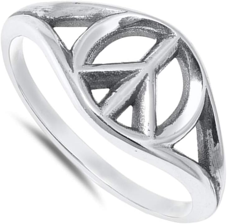 Vintage Cutout Peace Sign Hippie Symbol Sterling Silver Ring Sizes 5-10
