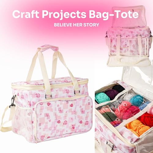 Image of Athena's Elements Knitting & Crochet Organizer Bag - Large Yarn Storage Tote with Padded Interior, Travel-Friendly Craft Project Bag for Knitters and Crocheters