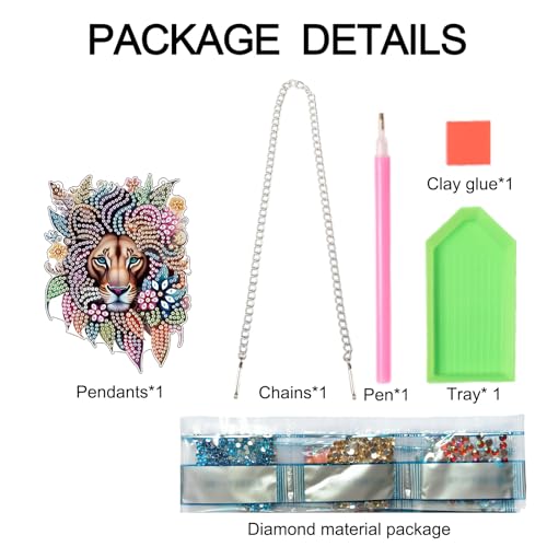 Image of Lion Diamond Painting Hanging Pendant Kit, DIY Crystal Acrylic Sun Catcher Diamond Art for Adults, 5D Special Shaped Rhinestone Ornament for Window, Wall or Garden Decoration, Handmade Animal Gift