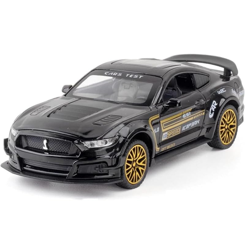 Image of PINQUE Kids New Car 1:32 Mastang Diecast Alloy Metal Pull Back Car with Openable Doors Music Sound and Light Vehicle Toy Car for Boys (Black)