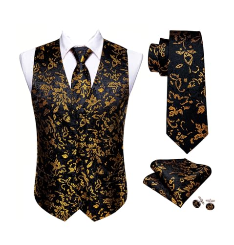 Men's Slim Formal Vest Set with Accessories Tie Pocket Square and Matching Cufflinks