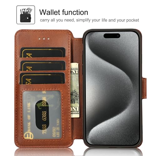 Étui antichoc iPhone 15 Pro marron pour éviter les rayures d'écran avec fermeture aimantée