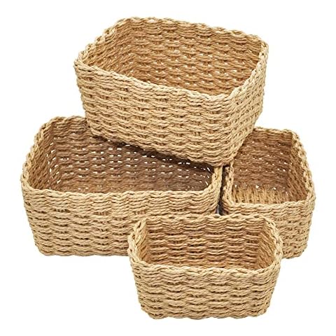 Korb Aufbewahrung 4er-Set, Aufbewahrungskorb Korb Geflochten Körbchen Aufbewahrungsbox Cover