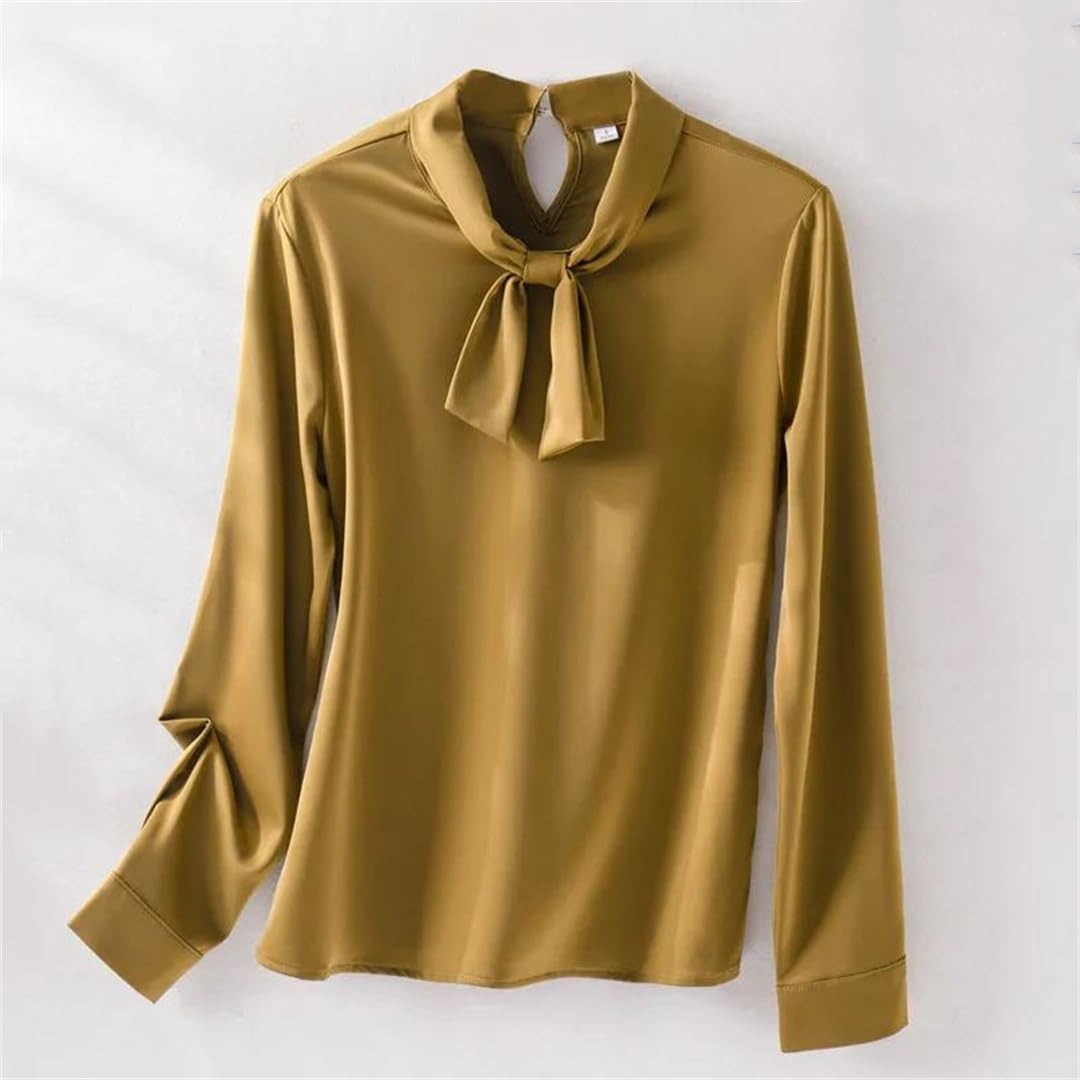 Pullover a maniche lunghe da donna Slim Bowknot Satin Top Bianco, bianco, M