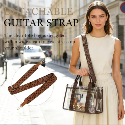 Image of FAIME Clear Tote Bag for Women Stadium Approved Woven Crossbody Handbag Clear Purse for Stadium Events, Concert, Work & Beach | Waterproof