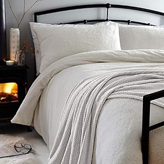 Silentnight Teddy Fleece Duvet Set  Teddy Bear Bedding Fluffy Fleece Duvet Cover and Pillowcase Set Warm Cosy and Super Soft  Double  200x200cm  Silver Grey