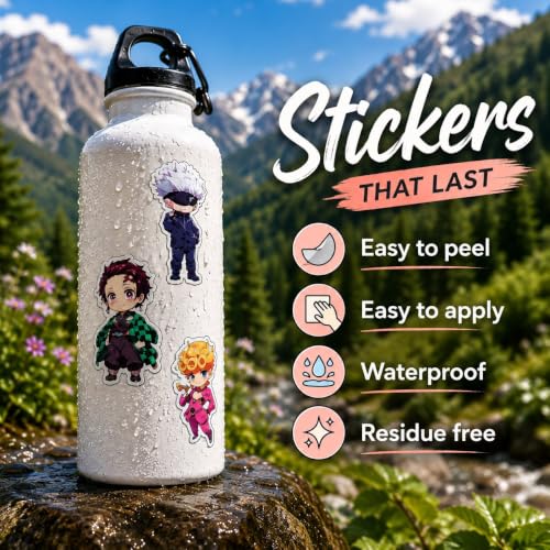 Image of Pack of 50+ Mix Anime Chibi Characters Stickers for Laptop, Phone Case, Guitar, Bike, Pc, Scrapbook etc. Waterproof Glossy Laminated Residue Free Anime Stickers