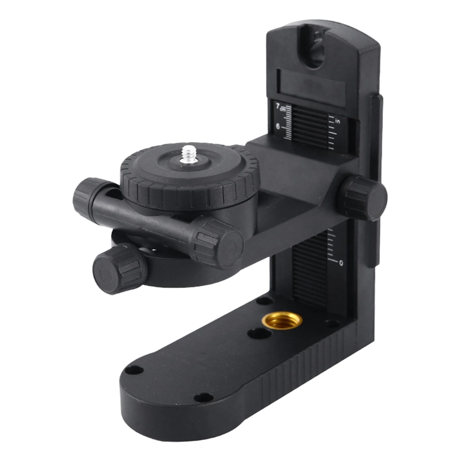 Soporte de nivel láser con ajuste de altura de 7 cm, rotación de 360°, soporte adaptador en forma de L, color negro