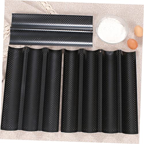 Upkoch 2 Pcs French Bread Pan Grill Tray Cookie Mold Perforated Baking Sheet Perforated Baguettes Pan Toaster Pan Bread Baking Shelf Black Carbon Steel Wave Small Tools #TOP6