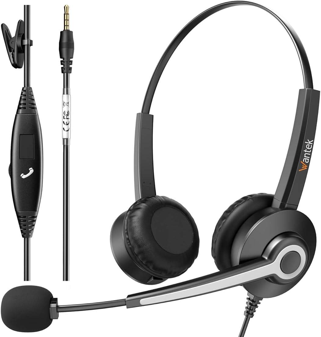 Wantek Headset with Microphone for PC Wired Headphones 3.5mm Headsets with Noise-Cancelling Microphone for Laptop – Computer Headphones with Mic in-line Control for Home WANTEK682-3.5