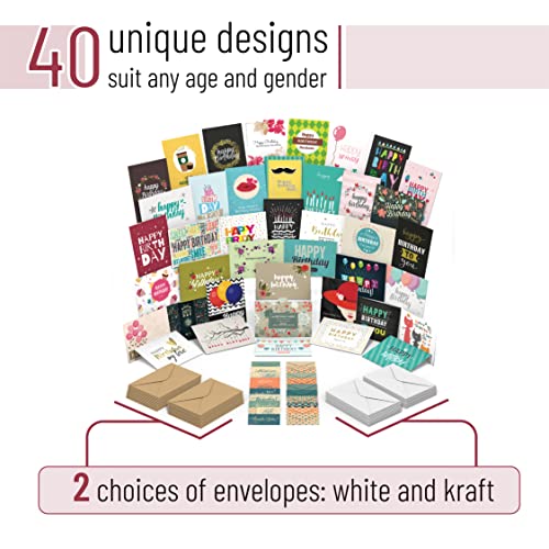 Mpfy- Birthday Card, Pack Of 40 Unique Designs With Envelopes And Bonus 10 Gift Cards, Gift Cards, Gift Card Birthday, Gift Cards With Envelopes, Happy Birthday Card #TOP3