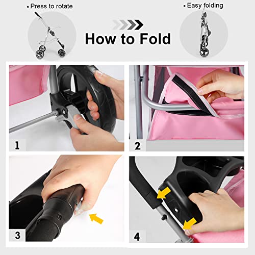 Upgrade 3 Wheels Pet Stroller Foldable Dog Cat Carrier Strolling with