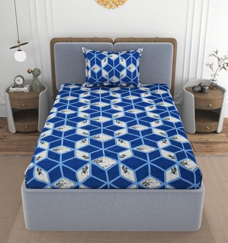 Image of VOMZER 300 Threadcount Elastic Fitted Bedsheets Single Bed with 1 Pillow Cover | Single Bed with All Around Elastic, Size 36 X 72 X 8 Inches