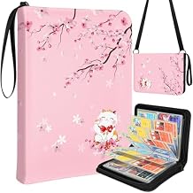 Lotadilo for Card Binder with 440 Pockets 4 Pocket - Trading Card Collection Album Folder for Kids Girls Girly Boys Teens for Sports Cards Game Cards with Zipper Hand Carrying, Sakura Cat
