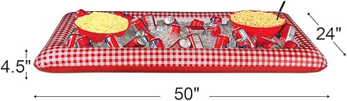 Miniatura 2 de Enfriador inflable para fiesta de pícnic, 24 x 50 pulgadas (paquete de 1), enfriador de vinilo a cuadros rojos y blancos, perfecto para diversión al