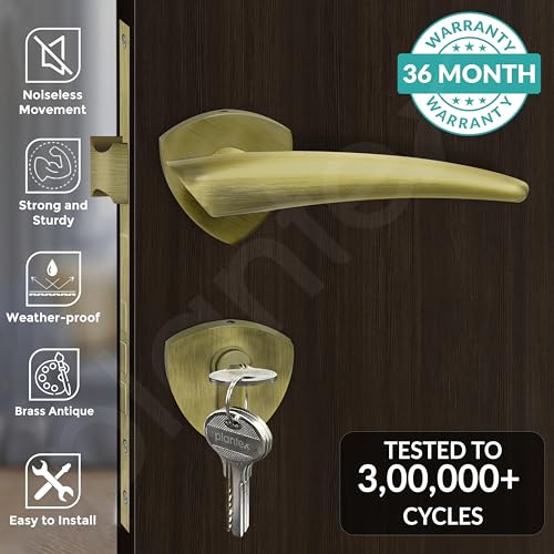 Image of Plantex Fully Brass Door Lock with 3 Years of Warranty /Main Door Lock for Home /Mortise Lock for Door - Main Door Lock Set (Sumer-3059, Brass Antique)