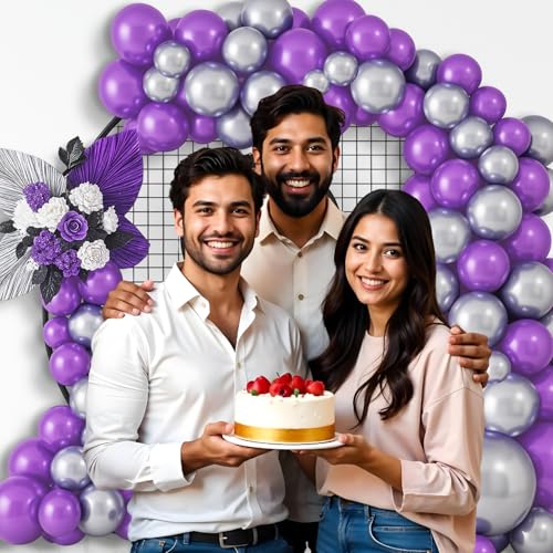 Image of Party Propz Silver and Purple Balloons For Birthday Decoration - 50 pcs Purple and Silver Balloons For Decoration | Metallic Balloons For Decoration | Happy Birthday Balloon Decoration Kit (Latex)
