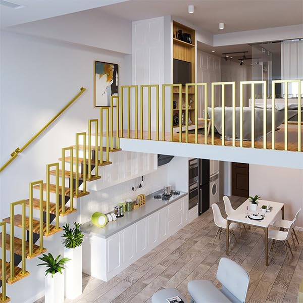Hggdsac Handrails for Stairs, U-Shaped Handrails for Outdoor Steps, Floor Mounted Staircase Railing, Hand Rail U Shape for Loft, Protect the Safety of the Elderly and Children, Gold, 105CM