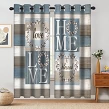 Rustic Floral Flower Sweet Love Home Blackout Curtains, Farmhouse Country Vintage Wood Plank Door Grommet Window Drapes for Living Room Bedroom Decor 2 Panels 52"x96" Inch