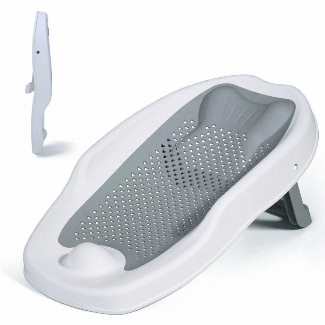 Cojín de Baño para Bebé Recién Nacidos | Almohada Flotante y Antideslizante | Apoyo Ergonómico para la Bañera | Suave, Seguro y Fácil de Secar (Gris)