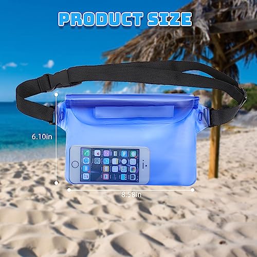 3PCS Waterproof Pouch with Adjustable Waist Strap, Phone Water Protector Pouch for Beach Accessories, Waterproof Dry Bag Wallet for Phone Protector in Boating Swimming (Balck, Transparent, Blue)4