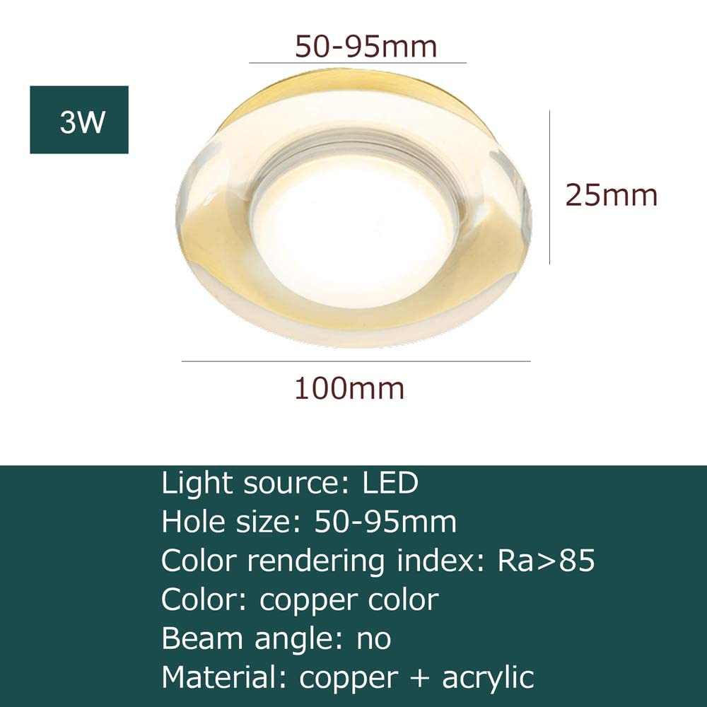 Lot de 8 Spots encastrés Modernes et épurés en cuivre et Cristal, Disponibles en Versions LED 3000K, 4000K et 6000K (en Option) et 25 mm de Hauteur. Éclairage LED Ultra,3w-6000K