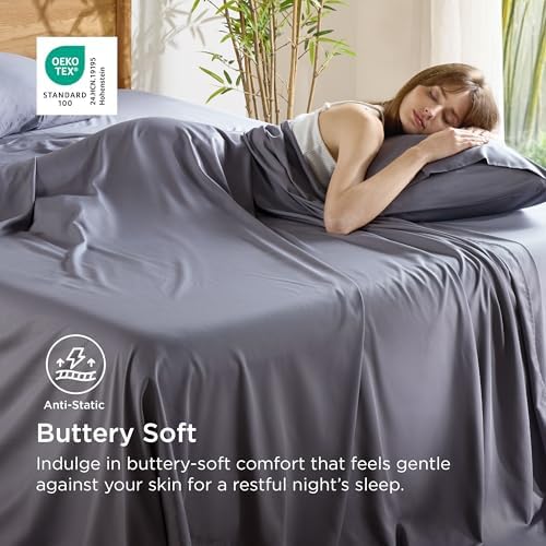 Bedsure Queen Sheet Set, Rayon Derived from Bamboo, Cooling Sheets, Breathable & Soft, Deep Pocket Up to 16", Hotel Luxury Silky Bedding for Hot Sleepers, Light Beige - Thumbnail 2