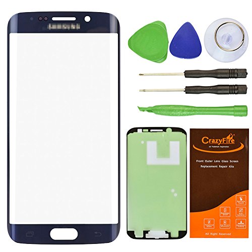 CrazyFire Pebble Blue Front Outer Lens Glass Screen Replacement For Samsung Galaxy S6 Edge SM-G920 G925A G925P G925T G925V G925R4 G925F With Tools Kit And Adhesive