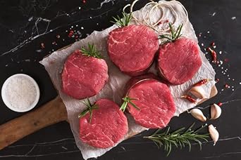 New York Steak & Seafood Set of Frozen Fillet Mignon and Jumbo Shrimps - USDA Choice Angus Filet Mignon of 6 oz Each and 1 lb Jumbo Shrimp (4) 6oz. Filet Mignons and 1 lb. Jumbo Shrimp