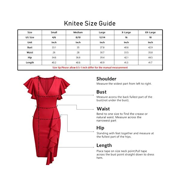 Knitee Women's Deep-V Neck Ruffle Sleeves Cocktail Party Pencil Slit Formal Dress (A-Black, Large)