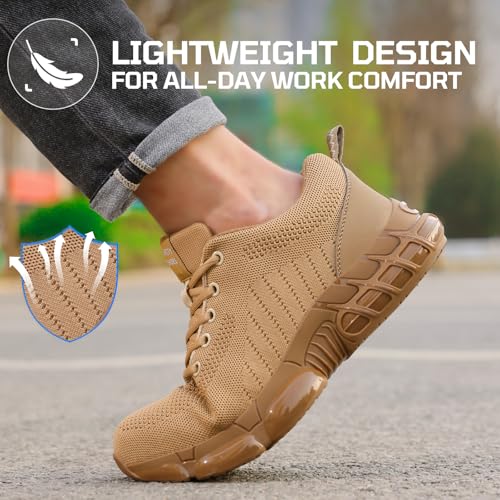 Image of Steel Toe Shoes for Men Lightweight Safety Work Shoes with Kevlar Puncture Resistant Midsole Comfortable Low Top Work Shoes for Warehouse Factory Light Construction
