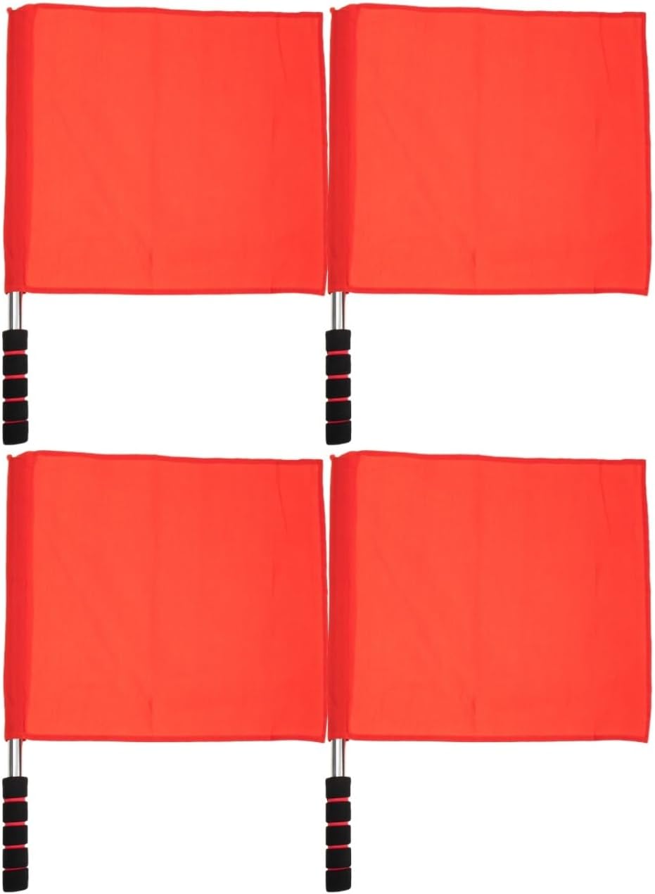DOITOOL 4Pcs Red Referee Flags for Soccer Volleyball Linesman with Comfortable Sponge Handles Lightweight Waving Flags 18.11X13.77X25.19In