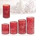 Produktbild Candelo 4er Set Rustic Stumpenkerzen Ambiente Weihnachten - Rustik Adventskranz Kerze in Rot/Red - 8/10/12/14cm - rote Kerze Advent Weihnachtskerze