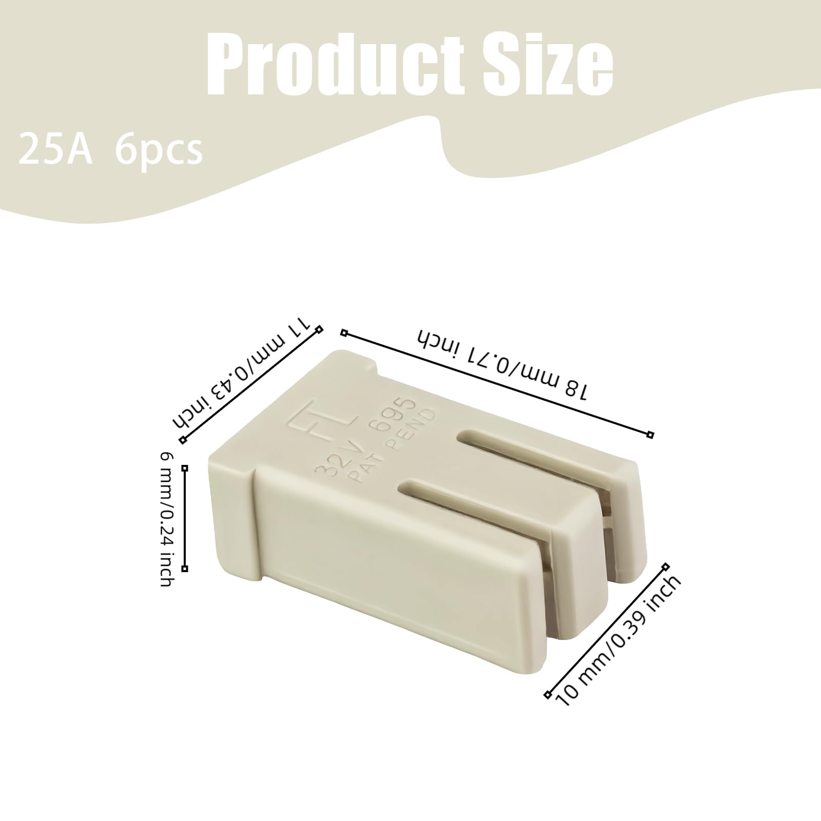 Juego de 6 fusibles de 25 amperios, mini ranurados en forma de caja automotriz surtida, kit surtido de fusibles para coches, camionetas, camiones, SUV