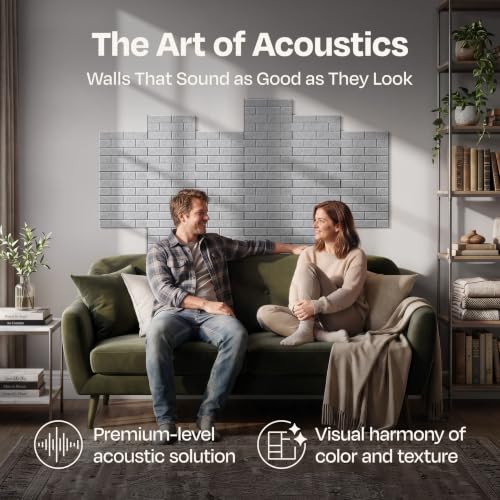 Image of Acoustic Wall Panels 18-Pack, 12 inchx12 inchx0.4 inch Decorative Self-Adhesive Sound Proofing | High Density 3D Brick Soundproof Absorbing Tiles for Walls, Home, Office & Studio - Light Gray