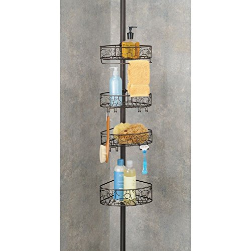 iDesign Twigz Metal Wire Rod Corner Shower, Adjustable 5'-9' Pole and Baskets for Shampoo, Conditioner, Soap with Hooks for Razors, Towels, Tension Caddy