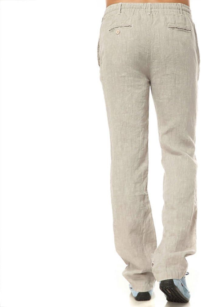 Mens Casual 100% Linen Pants, Loose Fit Drawstring Elastic Waist Lightweight Summer Beach Yoga Trousers