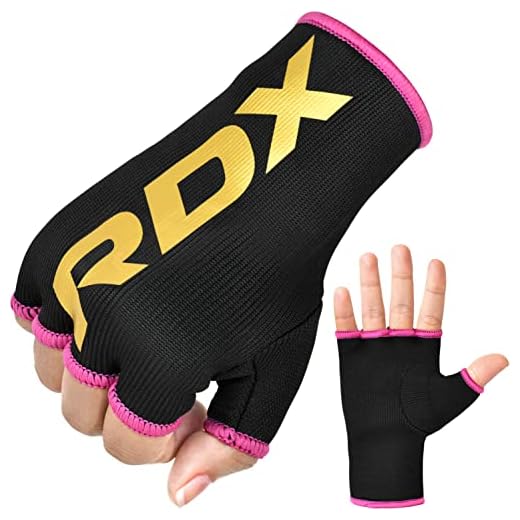 RDX Boxing Hand Wraps Inner Gloves Men Women, Half Finger Elasticated Bandages, Under Mitts Fist Protection, Muay Thai, Kickboxing, MMA, Martial Arts Speed Bag Punching Training (Black Pink, S)
