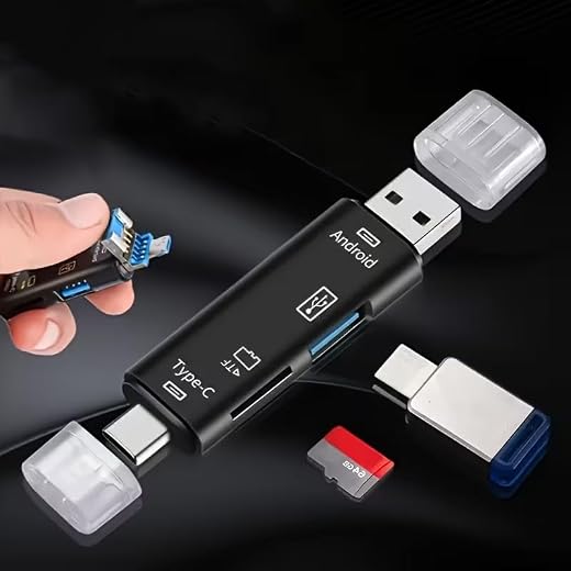 USB Card Reader, Type-C and USB-A Dual Interface, TF/SD Memory Card Reader, Black (Black)