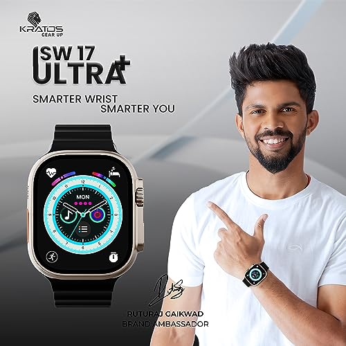 Image of Kratos SW17 Ultra+ Smartwatch with 1.96 inch Touch Display, Advanced BT Calling, Wireless Charging Smart Watch, Voice Assistant, 100+ Sports Modes, Rotating Crown, Metallic Body, IP67, Heart Rate, SpO2