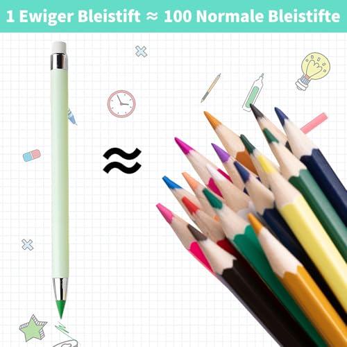 Tarqite 12 Stück Swify Zauberbuntstift, Ewiger Bleistift Set mit 12 Radiergummi & Ersatzspitze, Bunte Tintenloser Bleistift Wiederverwendbarer für Schüler, Erwachsene, Schule, Büro