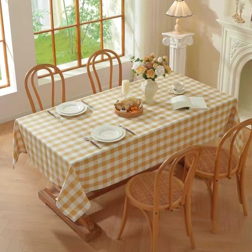 gillhov Checkered Tablecloth Rectangle Gingham Table Cloth Washable Cotton Linen Buffalo Plaid Table Cover for Picnic Kitchen Dining Room, Orange and White,55 * 55 inch — view 6